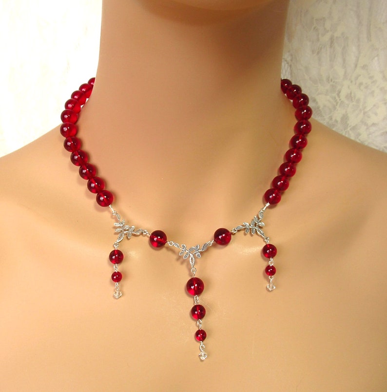 Siam Red Swarovski Crystal Globes & Sterling Silver Necklace | Etsy