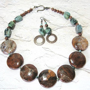 Golden Turquoise Necklace - African Turquoise - Earrings