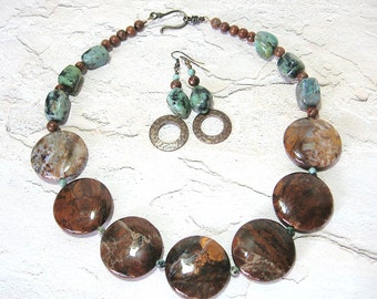 Golden Turquoise Necklace - African Turquoise - Earrings