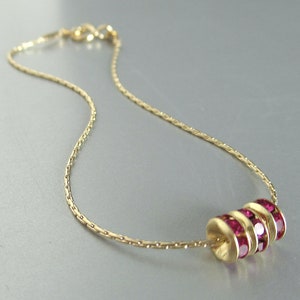 Fuchsia Rhinestone Rondelle Bracelet - Gold-Plated Beading Chain