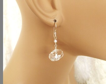 Clear Quartz Nugget & Swarovski Crystal Earrings - Sterling Silver