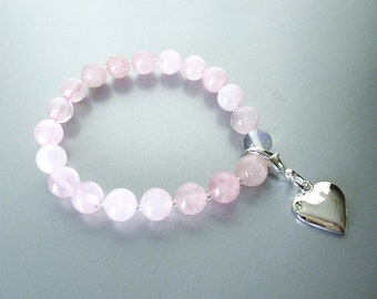 Rose Quartz Blessings Bracelet with Movable Heart Charm