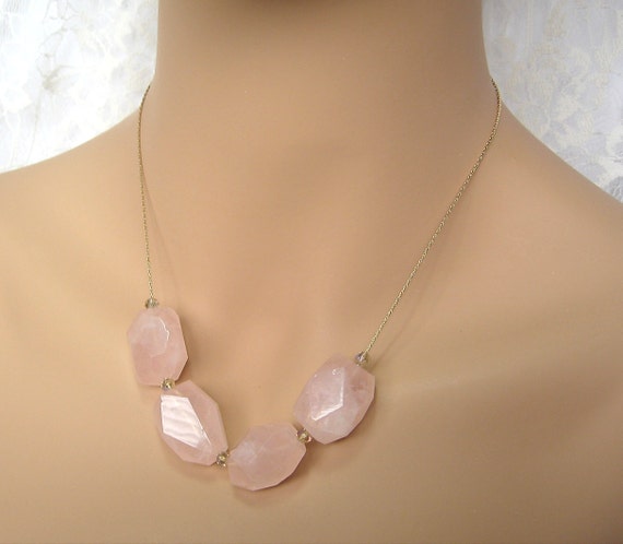 Buy Raw Rose Quartz Necklace Swarovski Crystals Gold plated