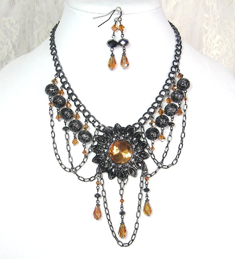 Gothic Gunmetal Chandelier Statement Necklace midnight Etsy