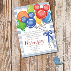 DIY Watercolor Mickey Balloons Invitation - Mouse Invitations - Balloon Invitations - Printable - DIGITAL FILE