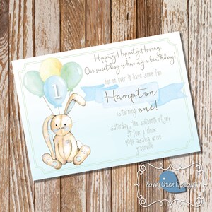 Invito acquerello fai-da-te Sweet Bunny & Pastel Balloons - Inviti dolce, pastello, coniglietto per il primo compleanno - Stampabile - DIGITAL FILE