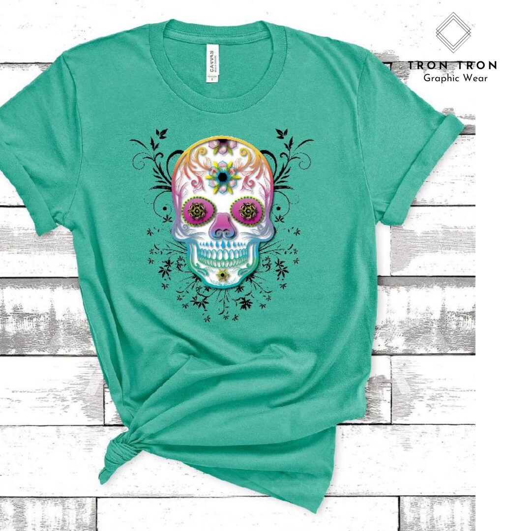 Colorful Floral Skull Graphic Tee Shirt Boho Tee Rebel Etsy
