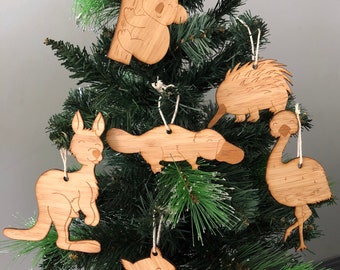 Australian Animal Christmas tree decorations - australian christmas decoration -  emu kangaroo echidna wombat koala platypus