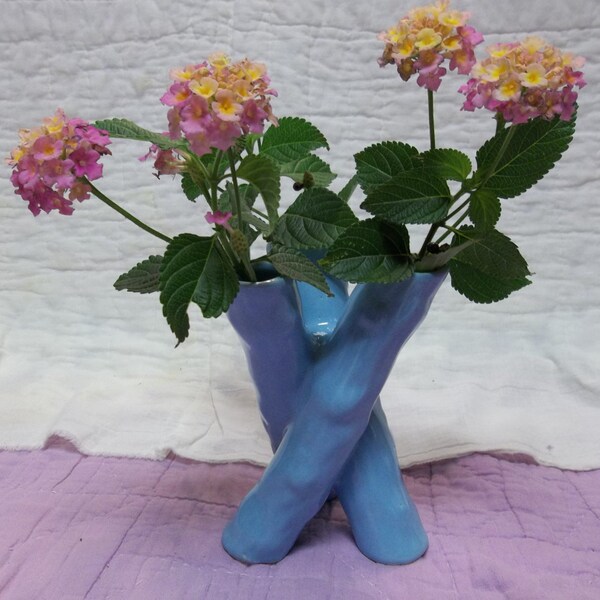 RARE FIND! Vintage Blue Ceramic Trio Bud Vase, Three in One Bud Vase, Hallmark 102,  S