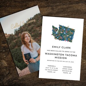 Washington State Missionary Abschiedsankündigung, LDS-Mission, Missionsabschied, Mittagessen, druckbare oder digitale Einladung, Canva-Vorlage