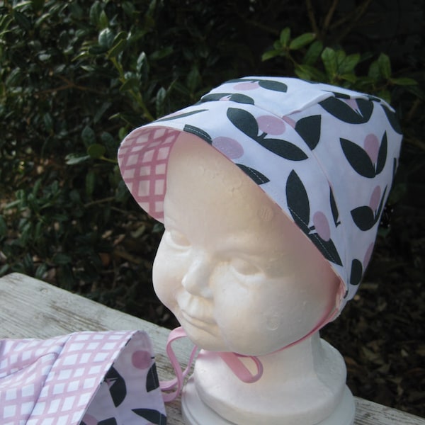 Unique Handmade Scandinavian Style Lotta Jansdotter fabric Reversible Cotton Sun Bonnets; Hearing Aids, Cochlear Implants