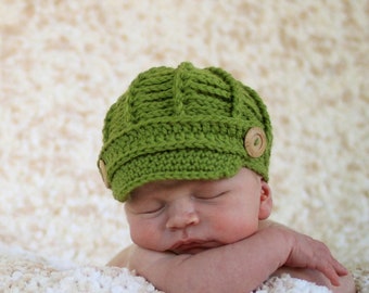 PDF Newsboy Hat PATTERN - Baby Newsboy Hat - Crochet Pattern - Newborn and 0 - 3 month Sizes -Crochet Newsboy Hat - by JoJosBootique