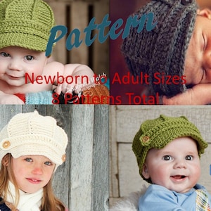 NEU! Newsboy Hut MUSTER - Newborn Hat Anleitung - Newborn to Erwachsenen Größe - Baby Newsboy Hut Anleitung - Gehäkelter Newsboy Hut - von JoJosBootique