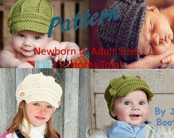 NEW! Newsboy Hat PATTERN- Newsboy Hat Tutorial - newborn to adult sizing - Baby Newsboy Hat Pattern - Crochet Newsboy Hat - by JoJosBootique