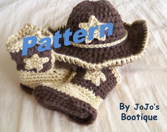 PATTERN Baby Star Cowboy Hat and Boots Crochet PATTERN - Baby Cowboy Hat and Boots Pattern - Western Hat and Boot Pattern - by JoJosBootique