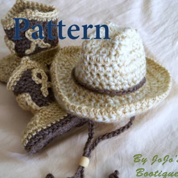 Crochet Baby Cowboy Hat and Booties PATTERN - Western Baby Photo Prop Tutorial - by JoJo's Bootique