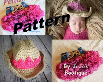 PDF Pattern Package - Cowgirl Hat and Ruffled Skirt with bonus Tiara Patterns, Cowgirl crochet hat, Ruffled Western Skirt Patterns -by JoJos
