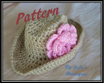 PDF Cowgirl Hat  Crochet PATTERN with Bonus Flower Clip-Baby Cowboy Hat - Crochet Pattern - Crochet cowgirl Hat Pattern -by JoJosBootique