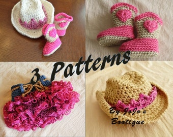 Crochet Baby Cowgirl Outfit Patterns – Hat, Boots, Skirt (PDF Pattern)