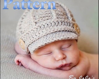 PDF Newsboy Hat PATTERN - Baby Newsboy Hat - Crochet Pattern - Newborn and 0 - 3 month Sizes -Crochet Newsboy Hat - by JoJosBootique