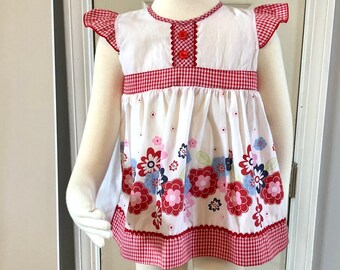 Vintage 4T Dress with Red Gingham, Retro Girls Summer Clothes
