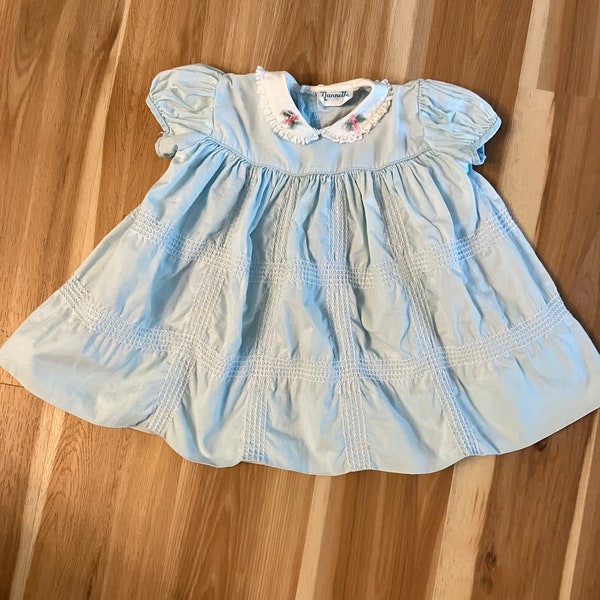 Vintage Infant size 9-12 Months Blue Nannette Dress, Retro Baby Dress USA