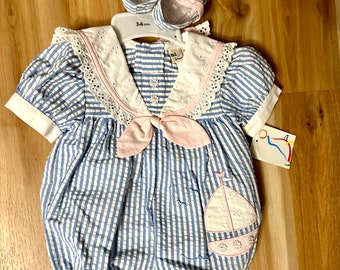 Vintage 3-6 months b.t.  kids Nautical Sailor Bubble Romper with Shoes