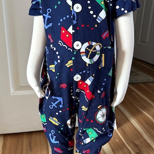Vintage 24 monthsSailor Romper, Retro 90s Nautical Infant One Piece Outfit Warm Hearts