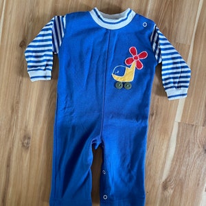 Vintage 12 months Healthtex Romper, Retro Infant One Piece Outfit with Helicopter USA