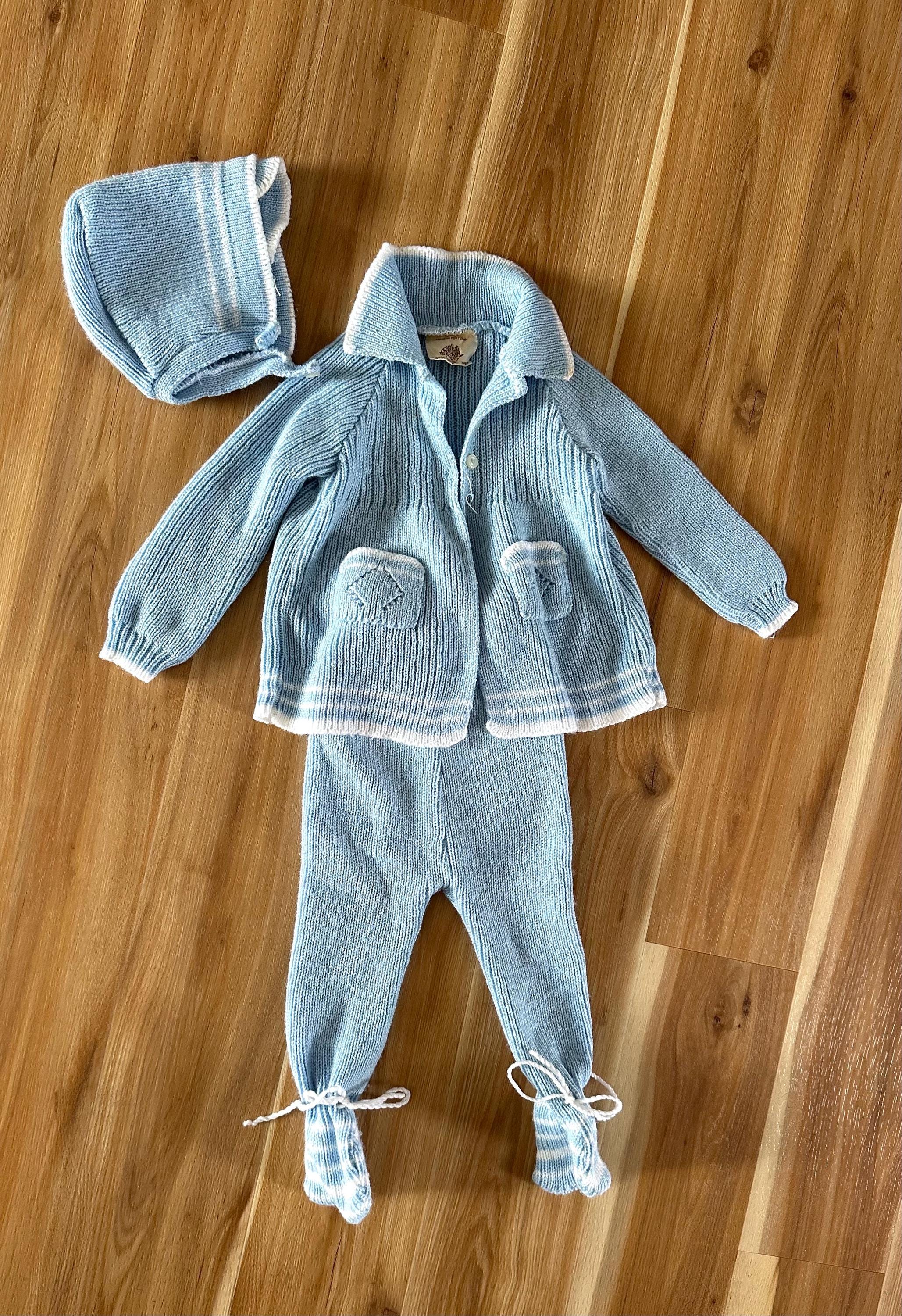 Vintage Baby Size 6-6 months Acrylic Sweater,Hat And Leggings Set 50s/60s Style