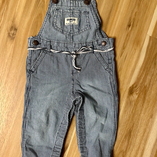 12 M Oshkosh BGOSH Vestbak Overalls with Striped Belt/ Infant Hickory Stripe Engineer Bibs