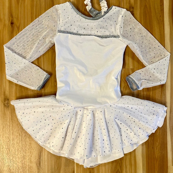 Figure Skating Dress Child size Large 10-12, Girls Dance/Skate Costume with Scrunchie