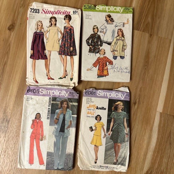 Vintage Simplicity Sewing Patterns size 12, Lot of 4