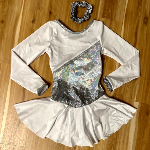 Figure Skating Dress Child size Large 10-12, Girls Dance/Skate Costume with Scrunchie