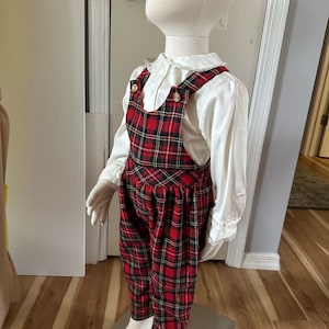 Vintage Red Plaid Overalls Romper, 18-24 M  Retro Baby Holiday Outfit USA