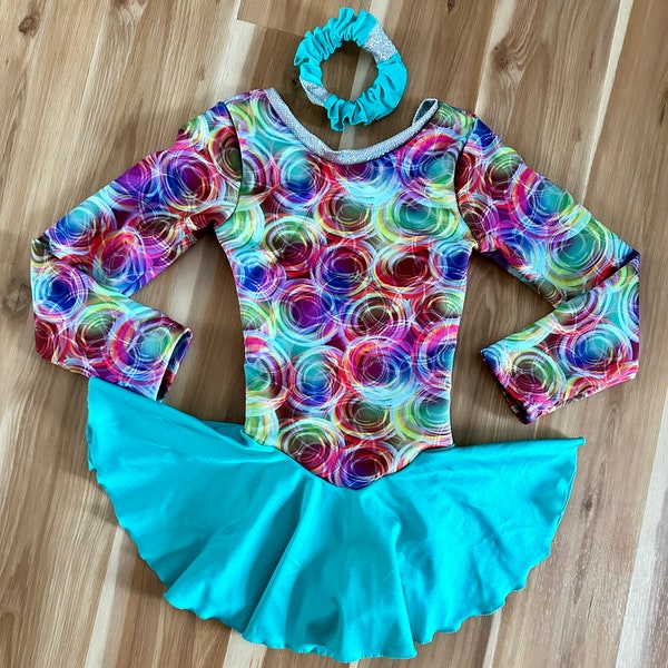 Figure Skating Dress Child size Small 6-8, Girls Dance/Skate Costume with Scrunchie