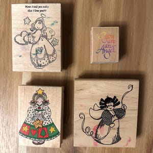 Lot of 4 Rubber Stamps, Angel Themed Rubber Stamps