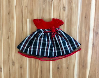 Vintage size 6-9 months, Red Velvet Infant Dress Baby Togs