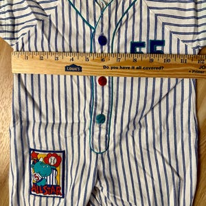 Claire & Charlie Baby Boys Light Blue Striped Romper - Baseball Theme