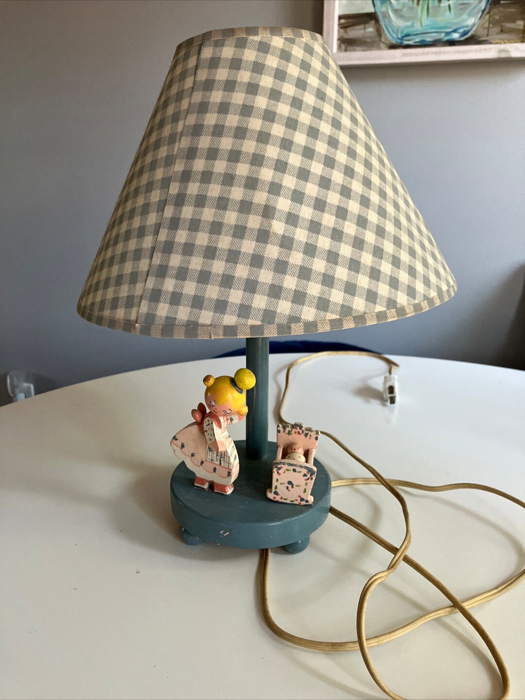 Vintage Nursery Rhyme Lamp Wooden Girl and Baby in Cradle Etsy
