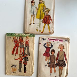 Vintage Girls Size 10 Sewing Patterns Child Lot of 3 Simplicity 6661, 9590, 7369