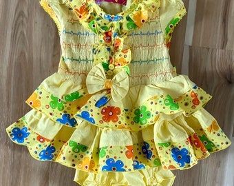 Smocked Baby Dress Size 9M With Bloomers, Infant Girls Bright