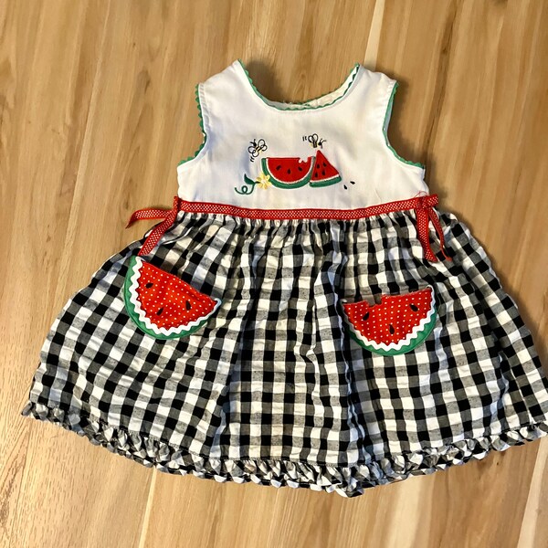 Vintage Watermelon Baby Dress size 18 Months/ Retro Baby Dress / Vintage Kids Clothes / Retro Baby Summer Clothes