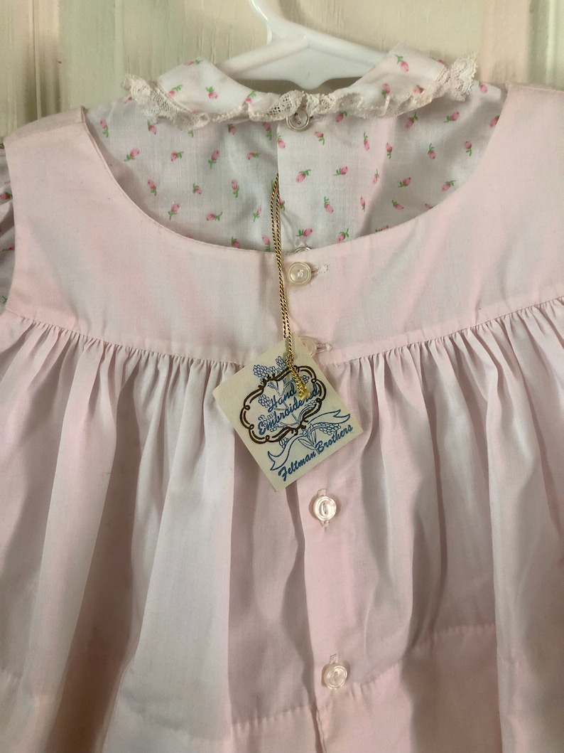 Hand Smocked Baby Dress size 3-6 mths Deadstock with tags Pinafore and Rosebud top 2 Piece Vintage Feltman Bros