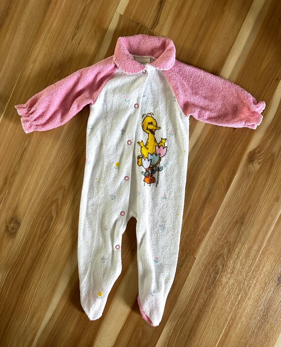Vintage 6-9 Months Sesame Street Big Bird Pink Terry Cloth Infant