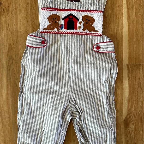 Puppy Themed Smocked Romper size 6-12 months, Retro Lik Cactus  Infant  Seersucker One Piece Outfit