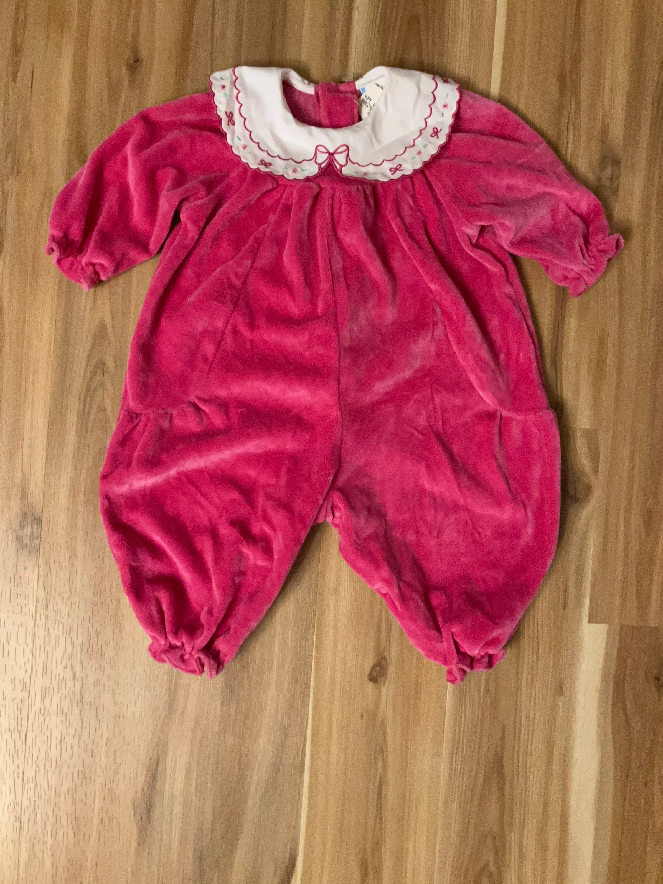 Vintage 6-9 Months Infant Velour Bubble Romper, Retro 90s Baby