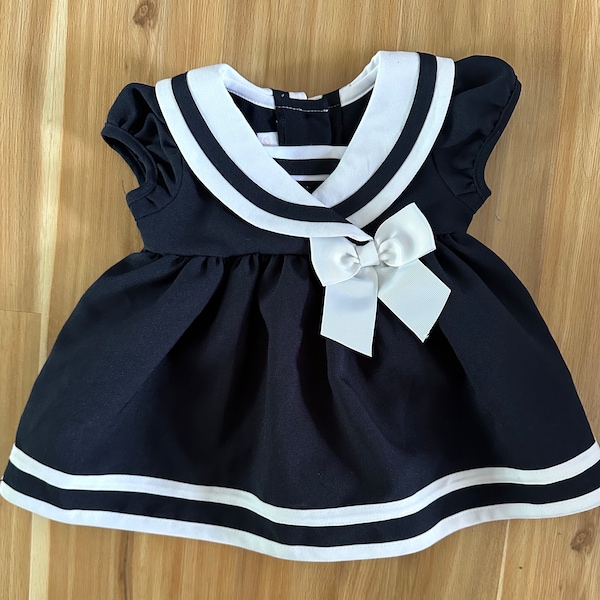 Infant 3-6 months Navy Sailor Dress, Retro 90s Baby Clothes, Bonnie Baby