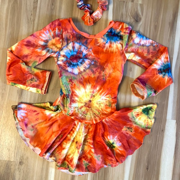 Figure Skating Dress Child size Small 6-8,Dance Costume with Scrunchie Tie Dye Print