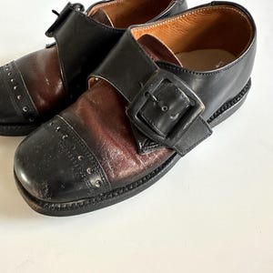 Vintage Kids Monk Strap Shoes Size 8.5, Retro Child 70s Chunky Buckle Shoes